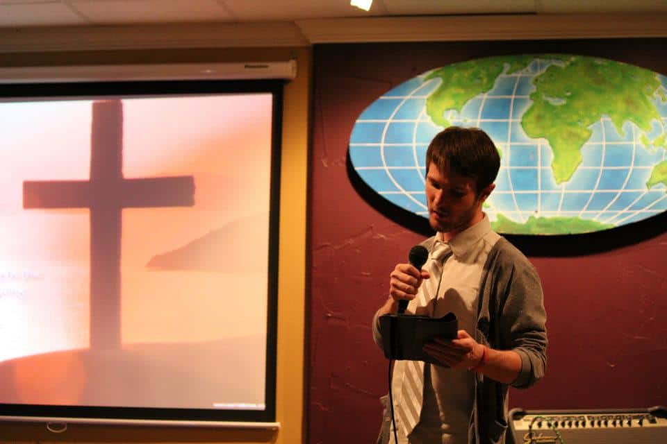 Chris Ulery speaking at a church event