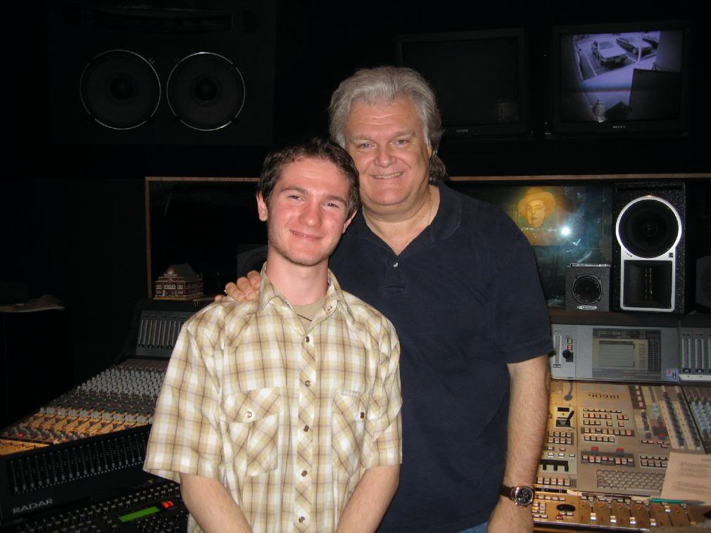 Chris Ulery with bluegrass legend Ricky Skaggs in the recording studio