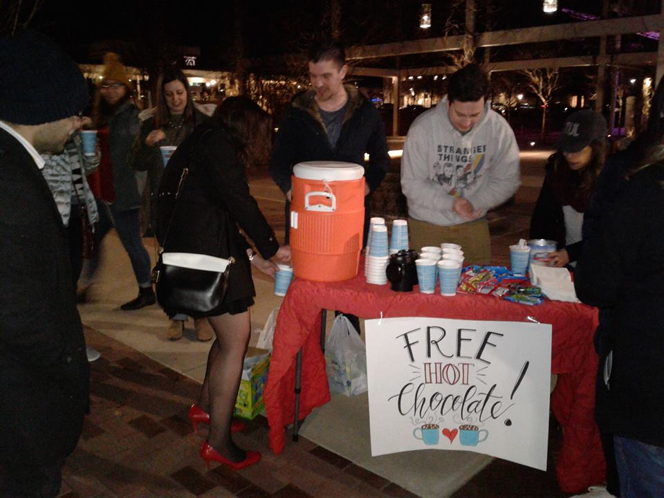 Free hot chocolate table at a night outreach