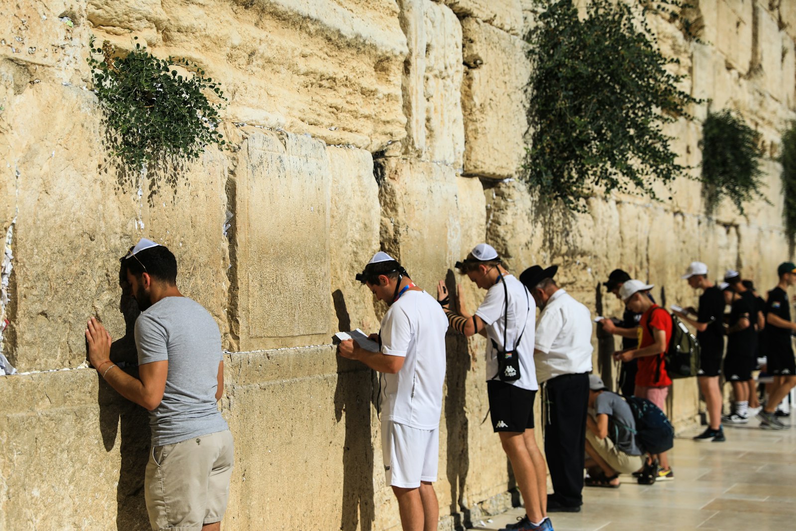 Men praying at the Western Wall in Jerusalem